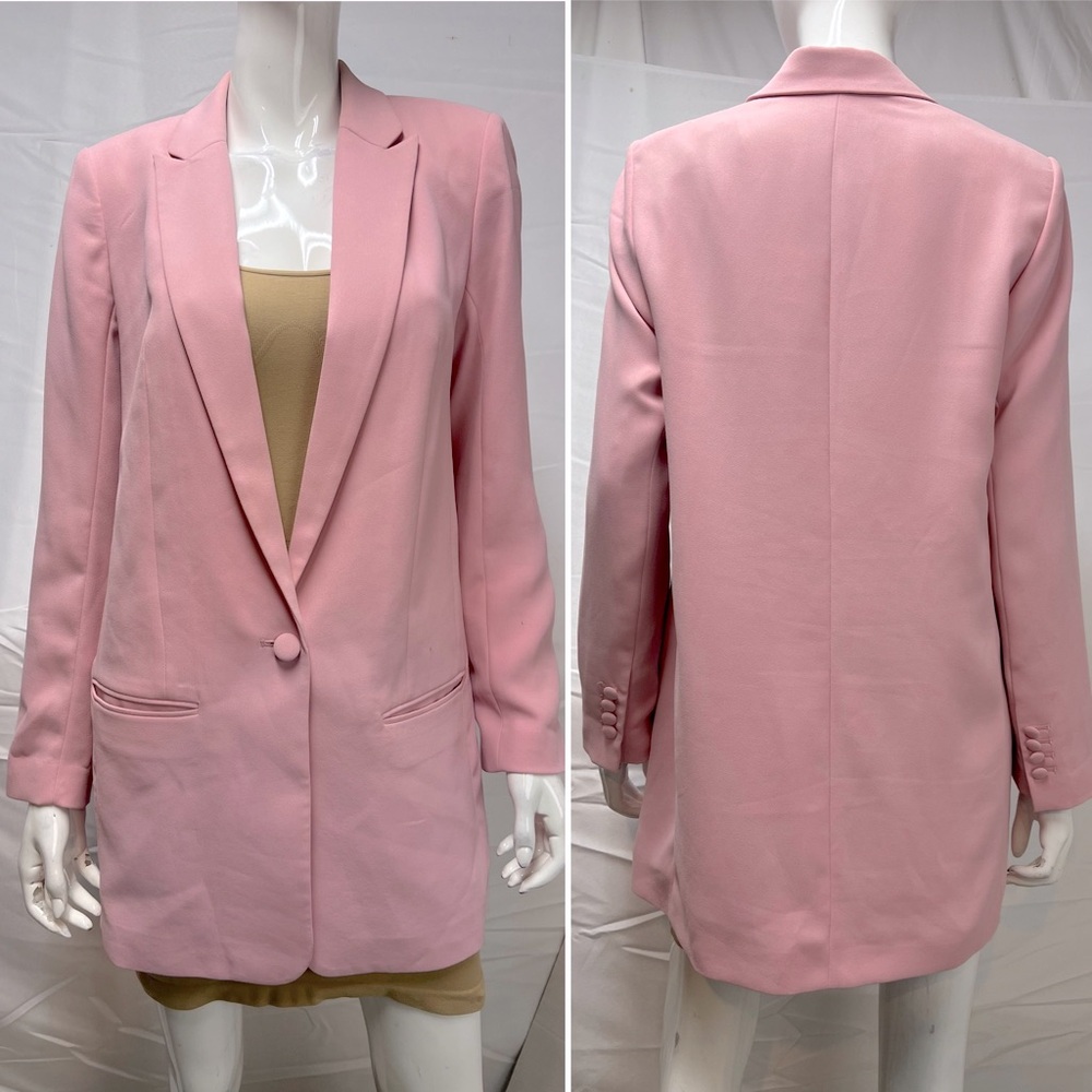 Express Women's M Pink Single Button Boyfriend Tuxedo Blazer Jacket